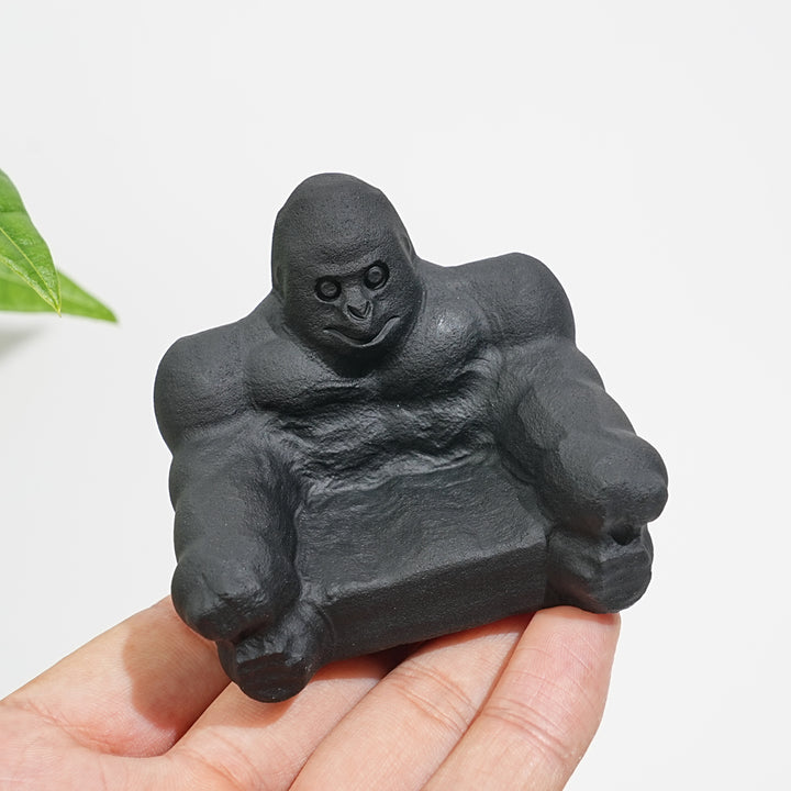Natural Crystal Black Obsidian Gorilla Carving
