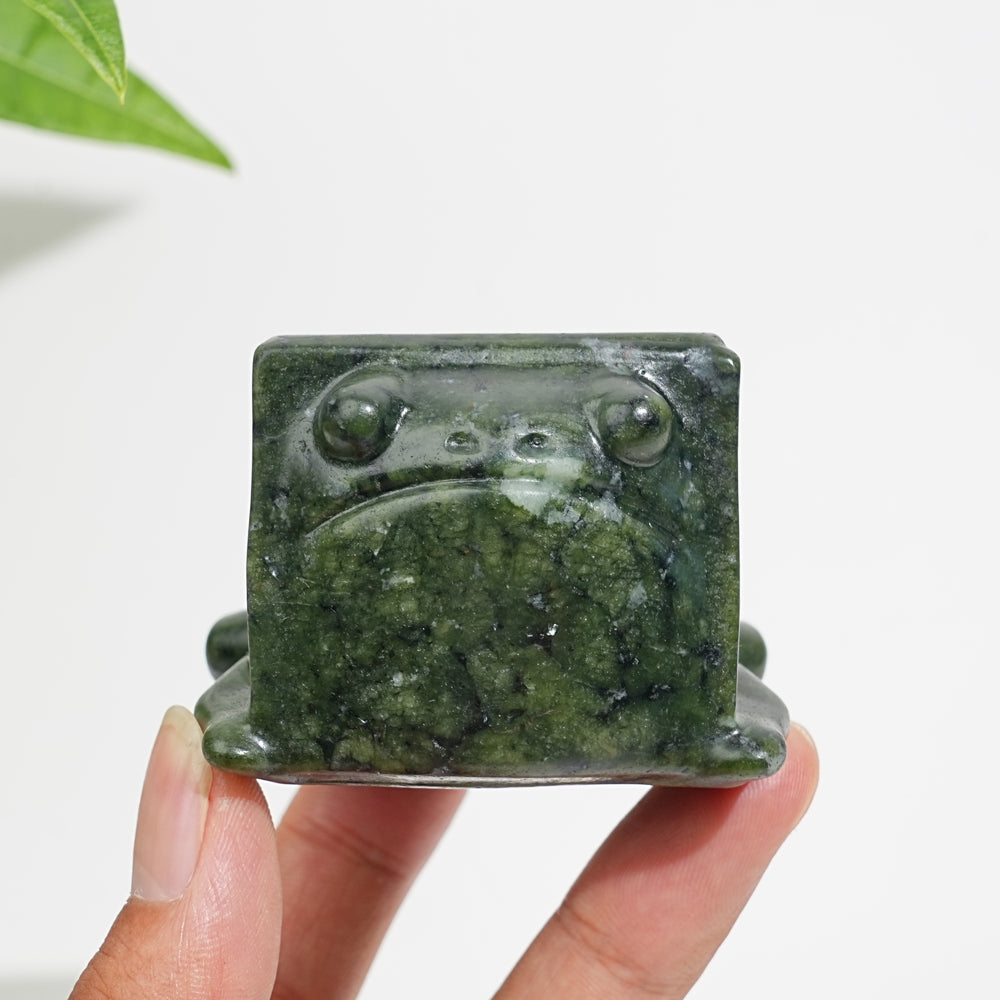 Natural Crystal Large Upgraded Serpentine Square Frog Carving