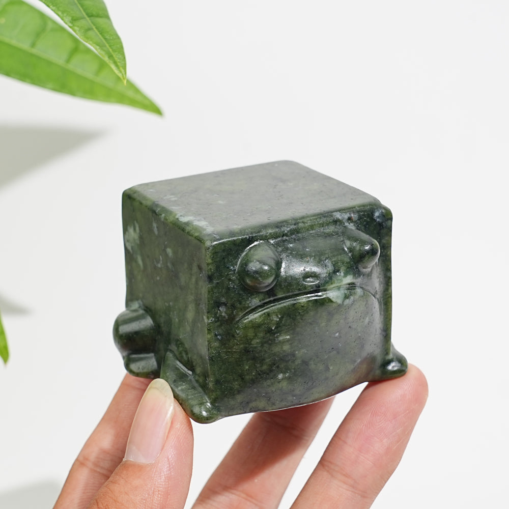Natural Crystal Large Upgraded Serpentine Square Frog Carving
