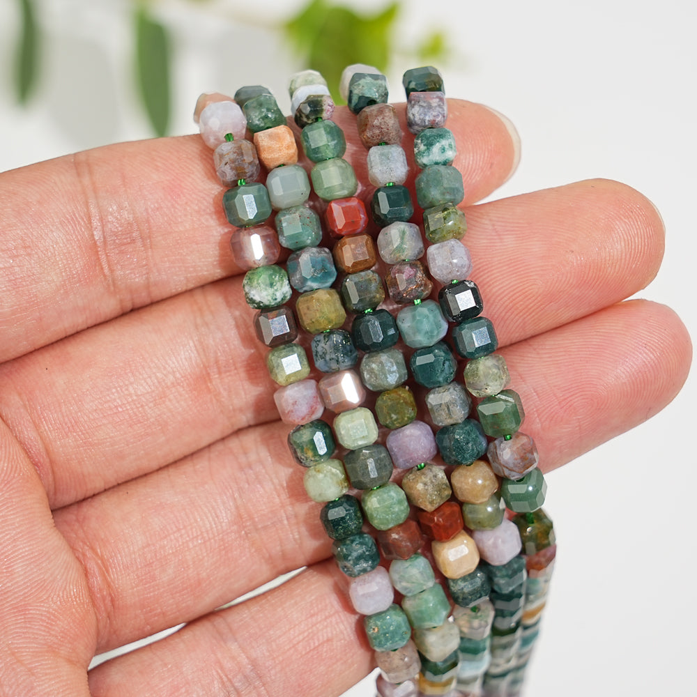 Natural Faceted Cube Crystal Dice Square Bead Strand