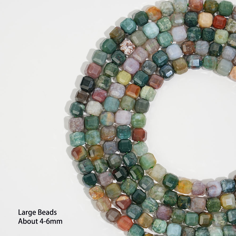 Natural Faceted Cube Crystal Dice Square Bead Strand