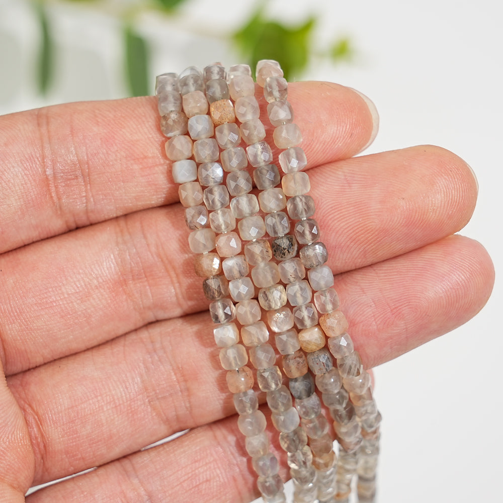Natural Faceted Cube Crystal Dice Square Bead Strand