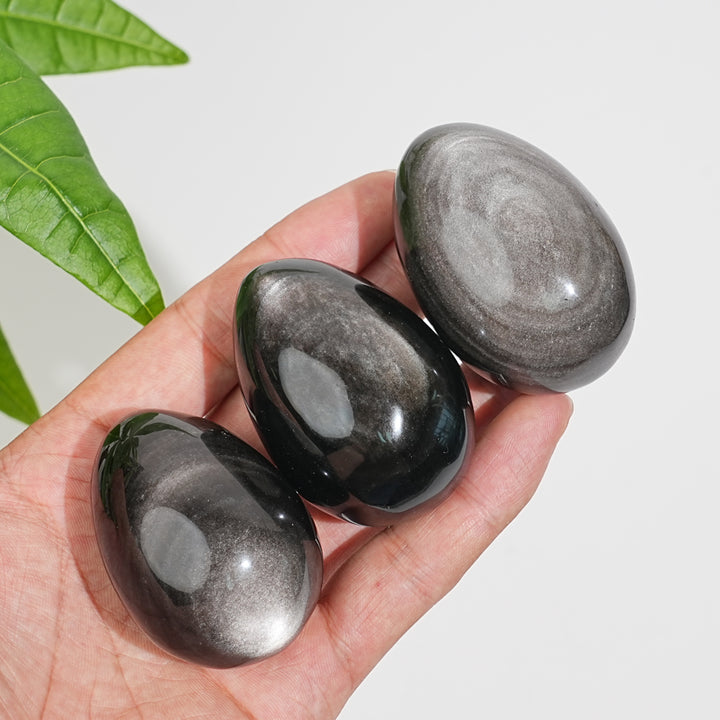 Natural Crystal Silver Obsidian Egg