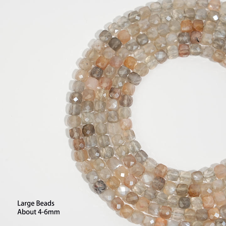 Natural Faceted Cube Crystal Dice Square Bead Strand