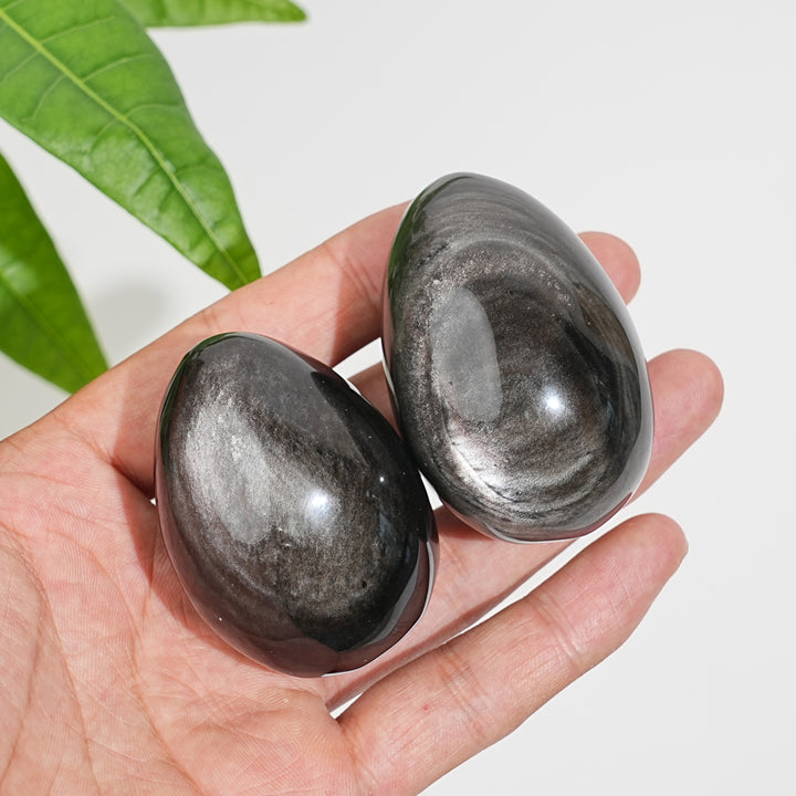 Natural Crystal Silver Obsidian Egg