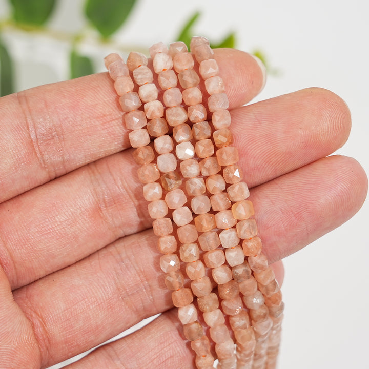 Natural Faceted Cube Crystal Dice Square Bead Strand