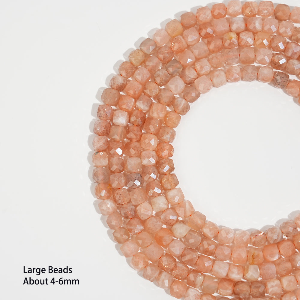 Natural Faceted Cube Crystal Dice Square Bead Strand