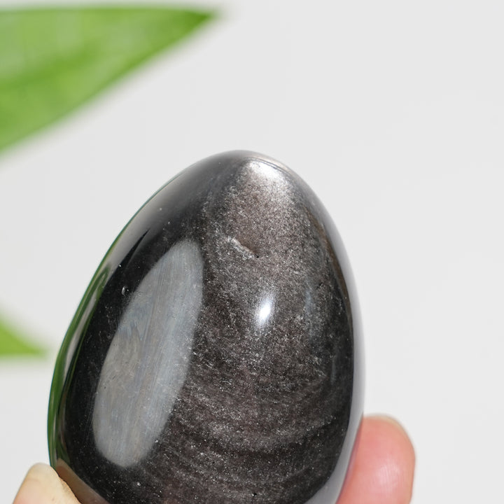 Natural Crystal Silver Obsidian Egg