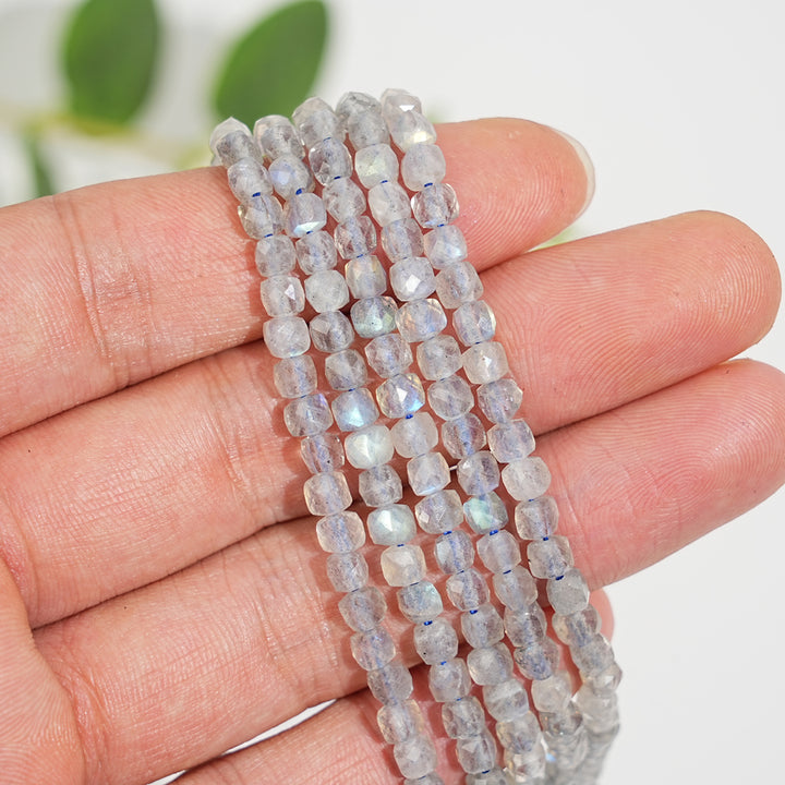 Natural Faceted Cube Crystal Dice Square Bead Strand
