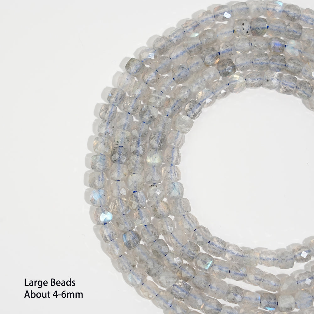 Natural Faceted Cube Crystal Dice Square Bead Strand