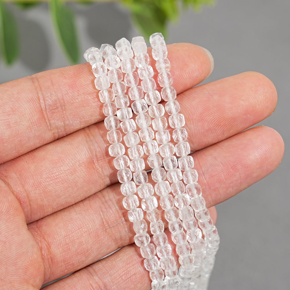 Natural Faceted Cube Crystal Dice Square Bead Strand