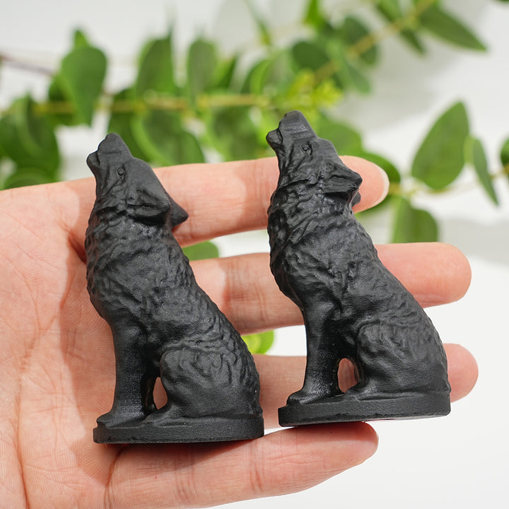 Natural Black Obsidian Howling Wolf Carving