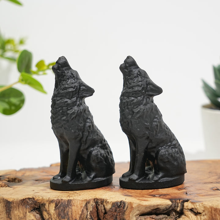 Natural Black Obsidian Howling Wolf Carving