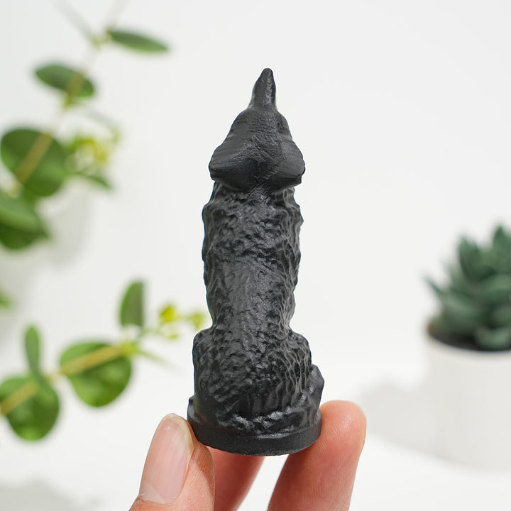 Natural Black Obsidian Howling Wolf Carving
