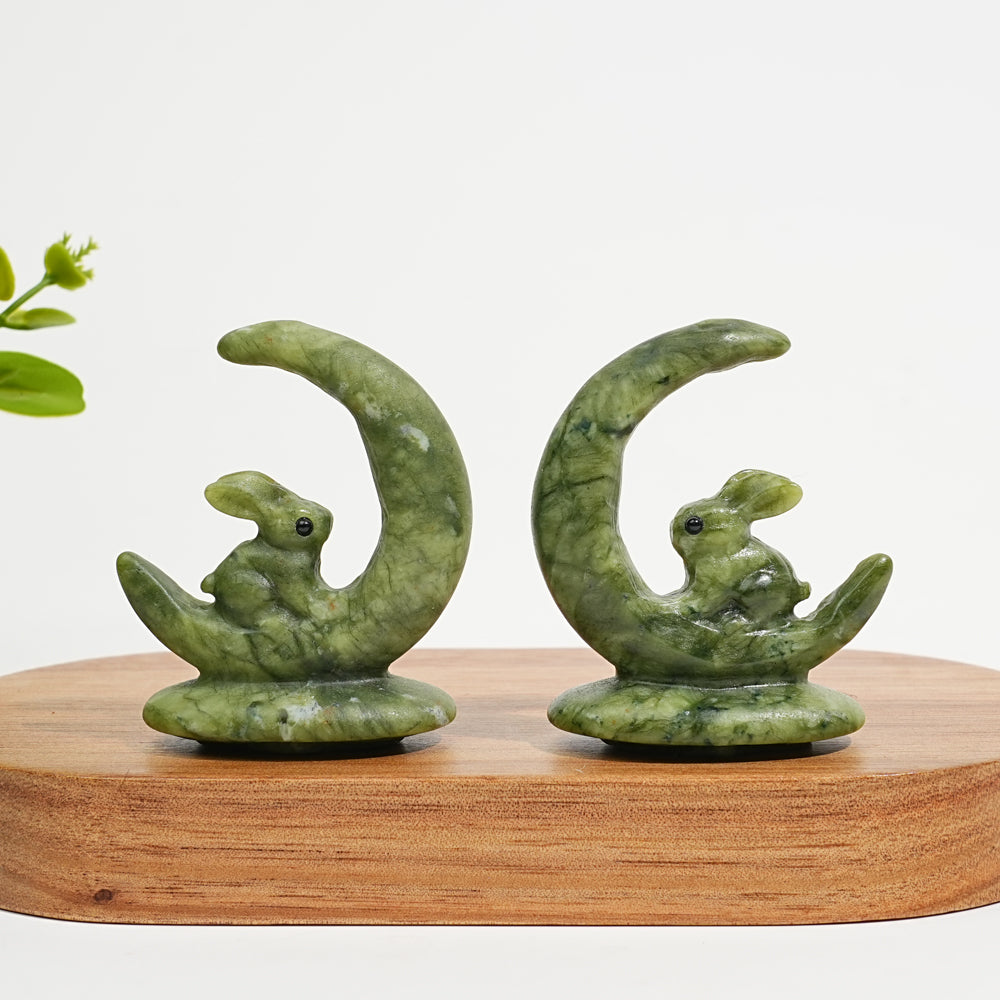 Natural Crystal Carving Serpentine Moon Rabbit