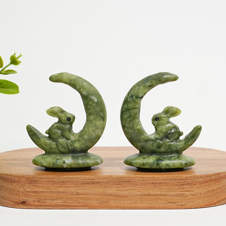 Natural Crystal Carving Serpentine Moon Rabbit