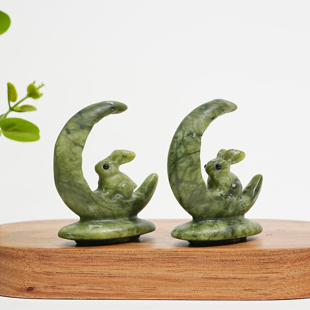Natural Crystal Carving Serpentine Moon Rabbit