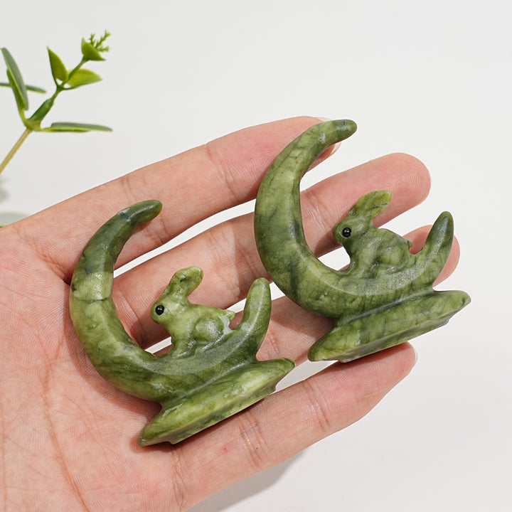 Natural Crystal Carving Serpentine Moon Rabbit