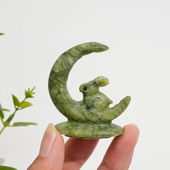 Natural Crystal Carving Serpentine Moon Rabbit