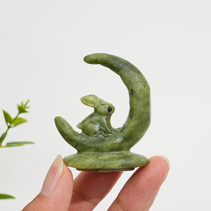 Natural Crystal Carving Serpentine Moon Rabbit
