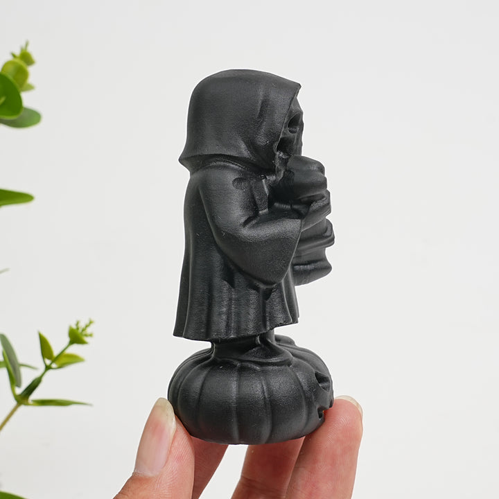 Natural Crystal Black Obsidian Grim Reaper On Pumpkin