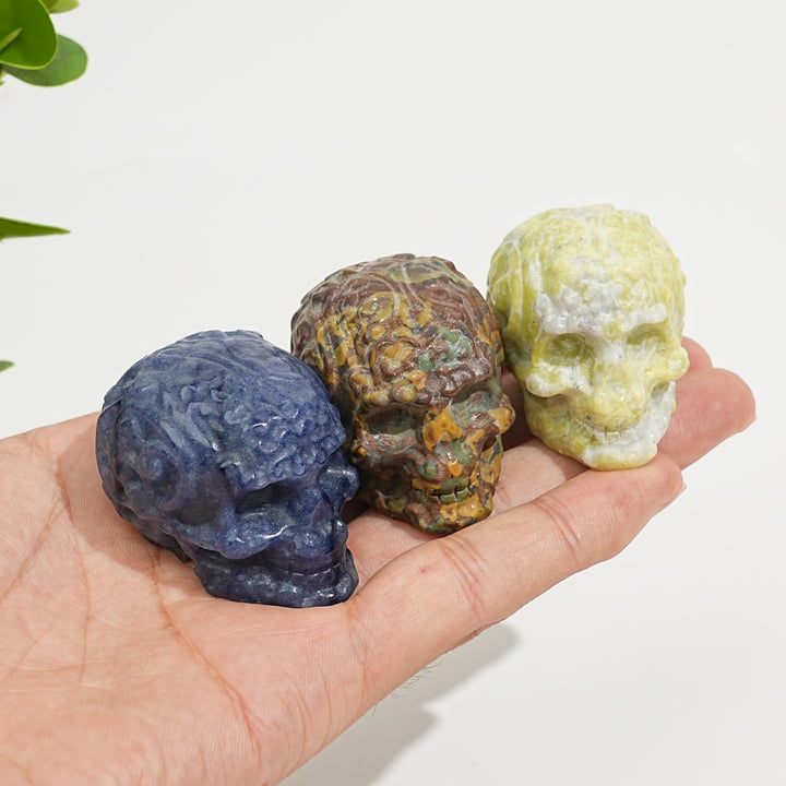 Natural Crystal Carving Floral Pattern Skull