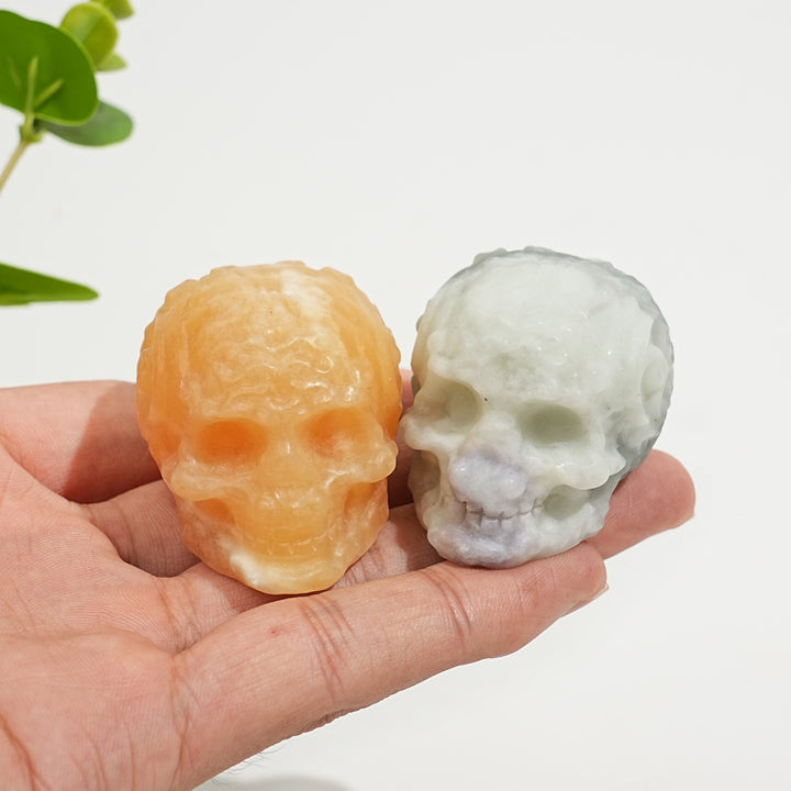 Natural Crystal Carving Floral Pattern Skull