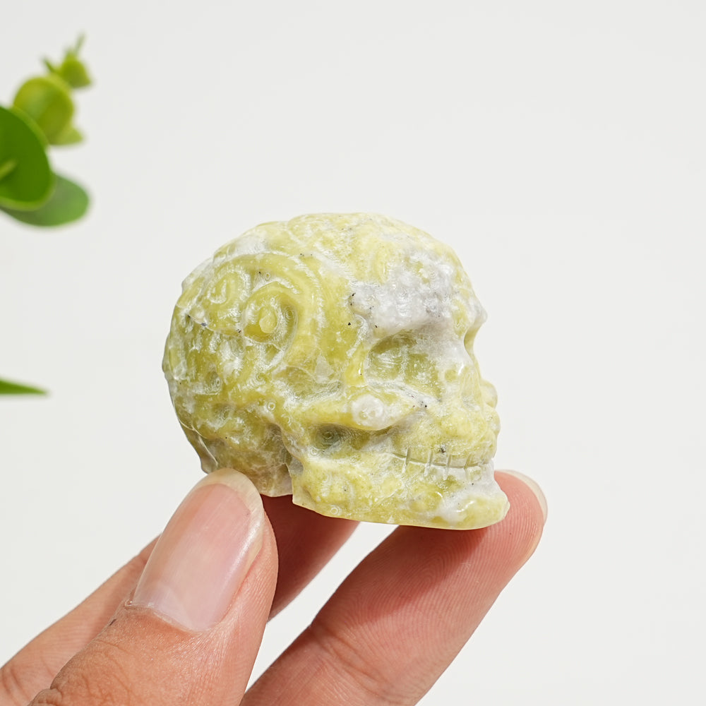 Natural Crystal Carving Floral Pattern Skull