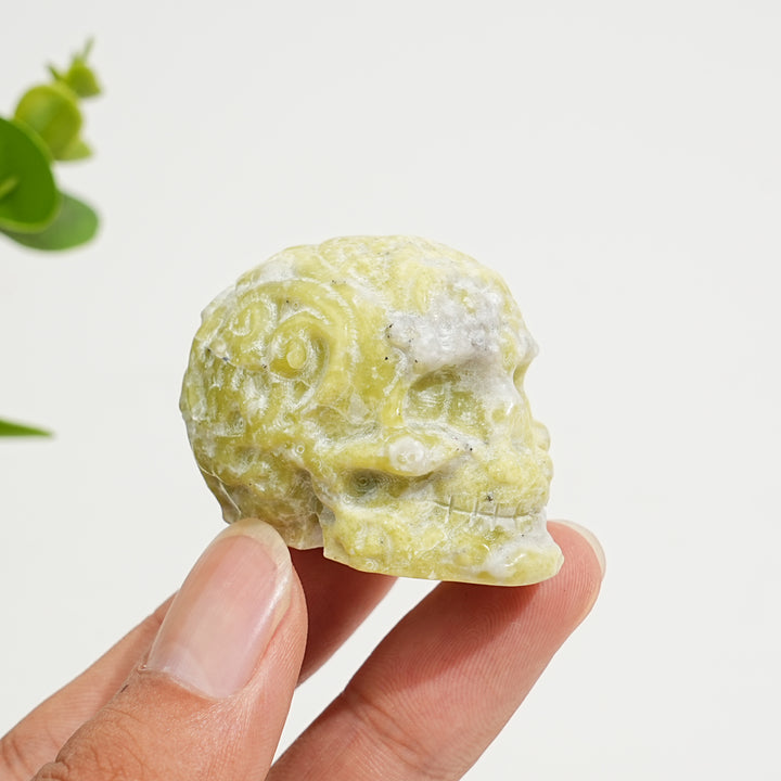 Natural Crystal Carving Floral Pattern Skull