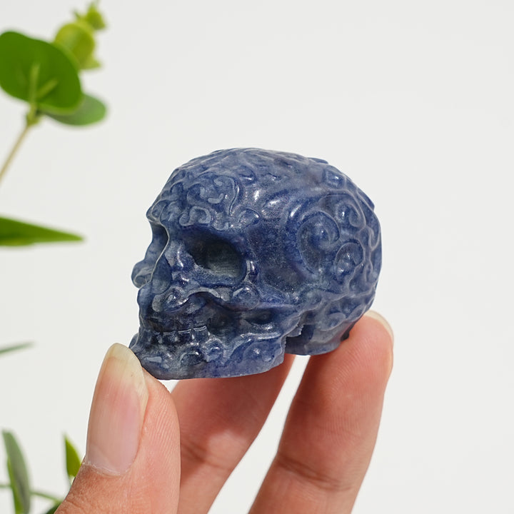Natural Crystal Carving Floral Pattern Skull