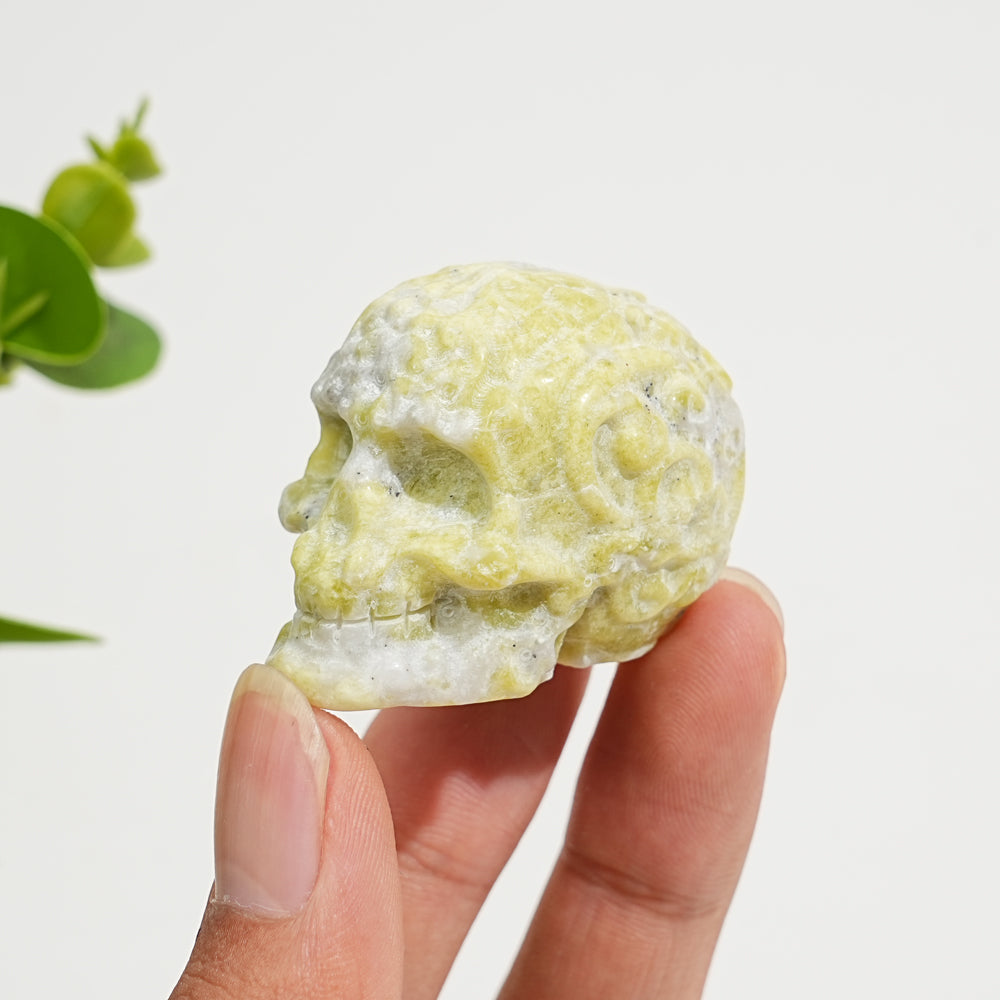 Natural Crystal Carving Floral Pattern Skull