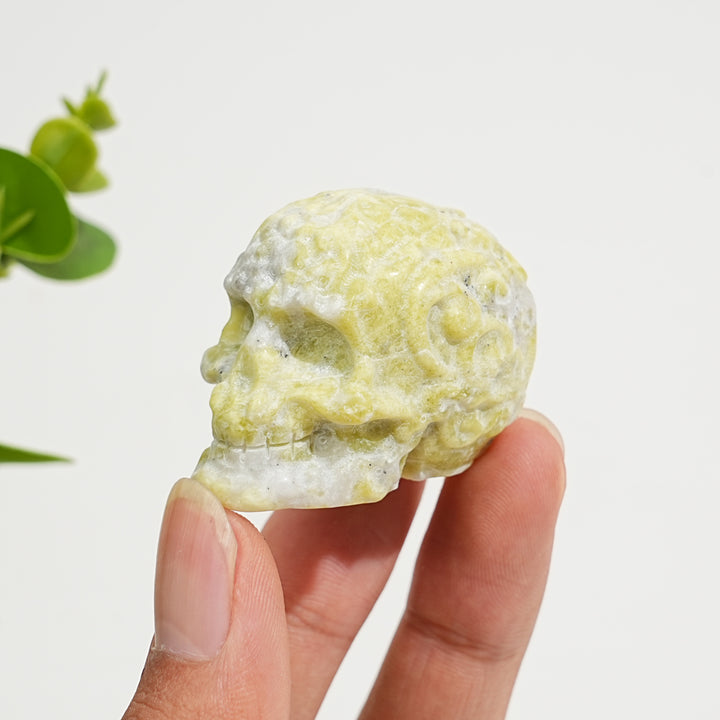 Natural Crystal Carving Floral Pattern Skull