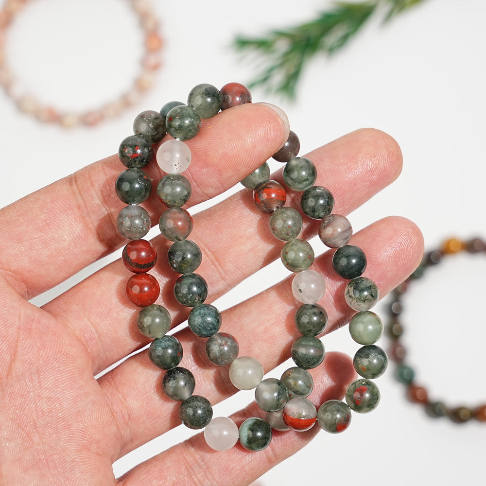 Natural 8mm Crystal Beaded Bracelet, Healing Gemstone Stretch Bangle