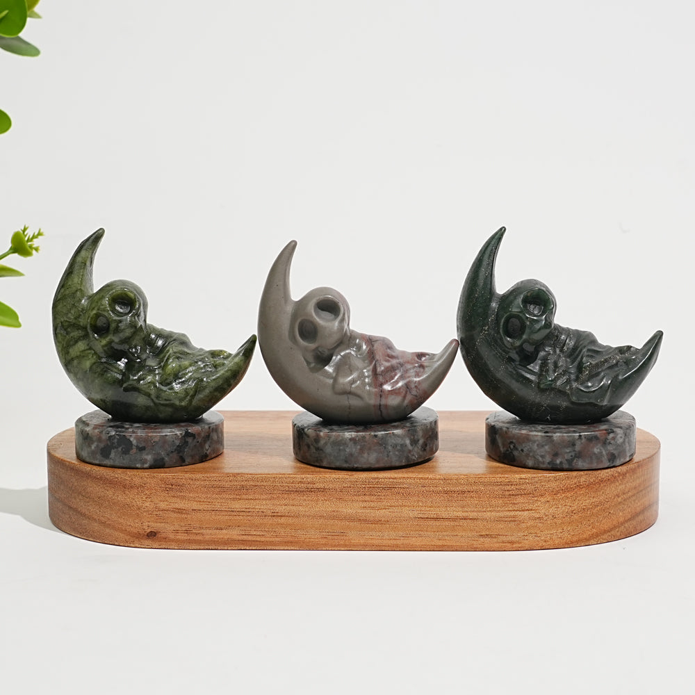 Natural Crystal Carving Moon Skull Human
