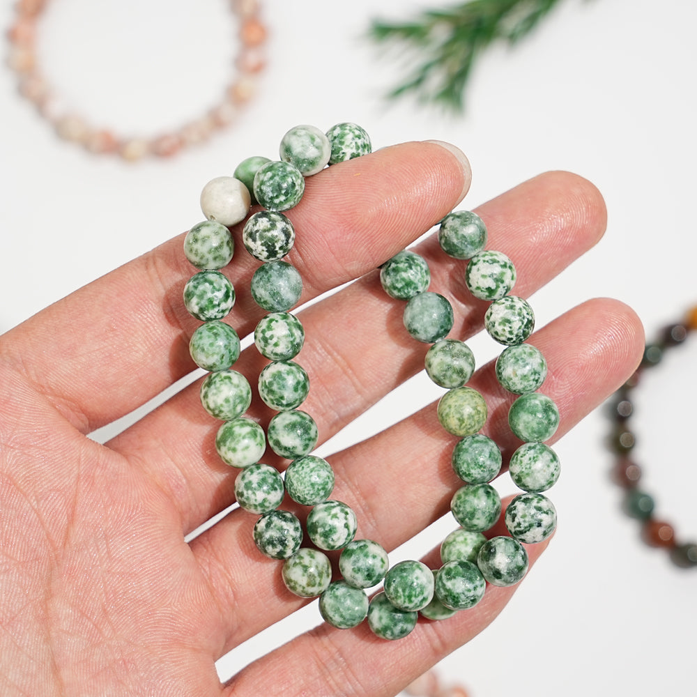Natural 8mm Crystal Beaded Bracelet, Healing Gemstone Stretch Bangle
