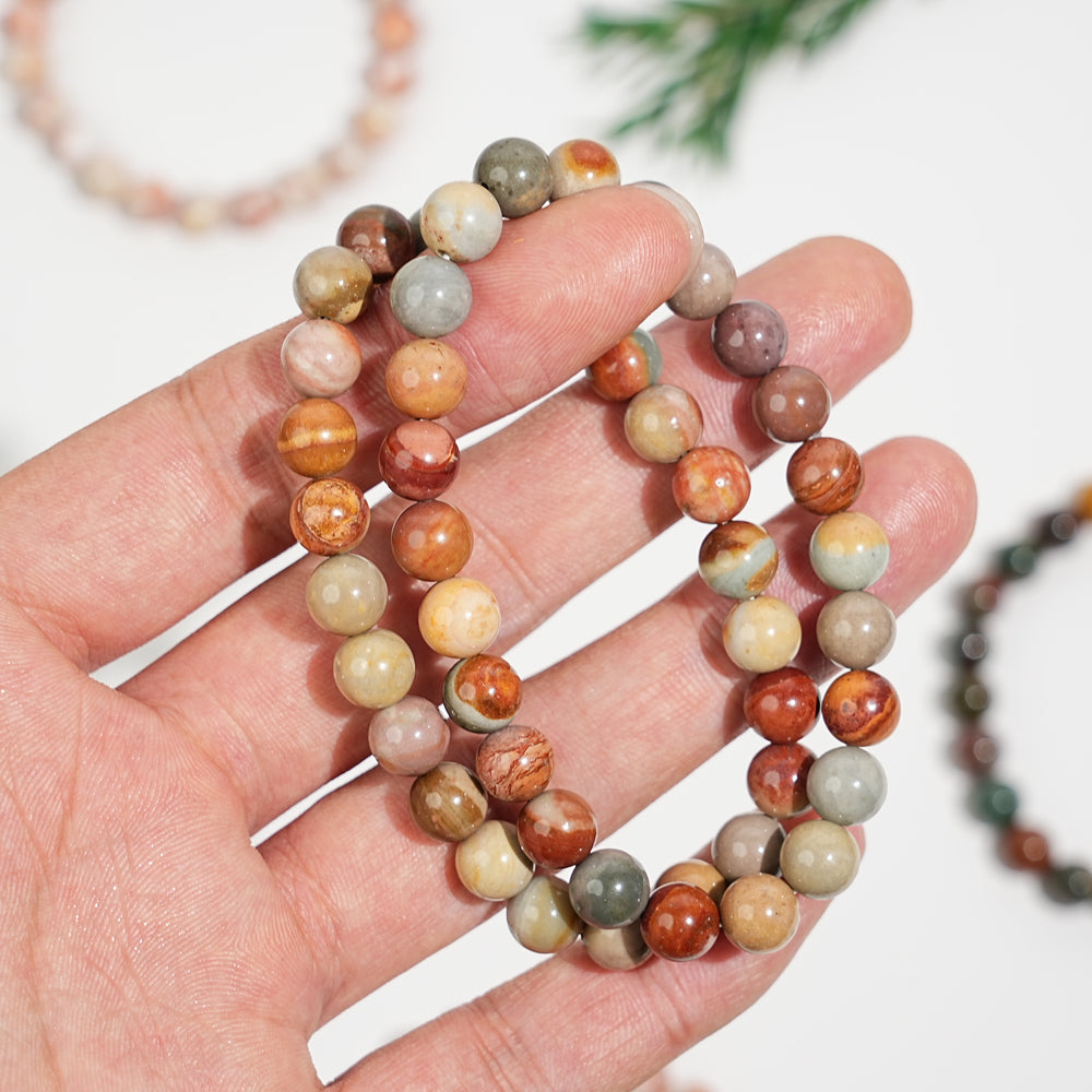 Natural 8mm Crystal Beaded Bracelet, Healing Gemstone Stretch Bangle