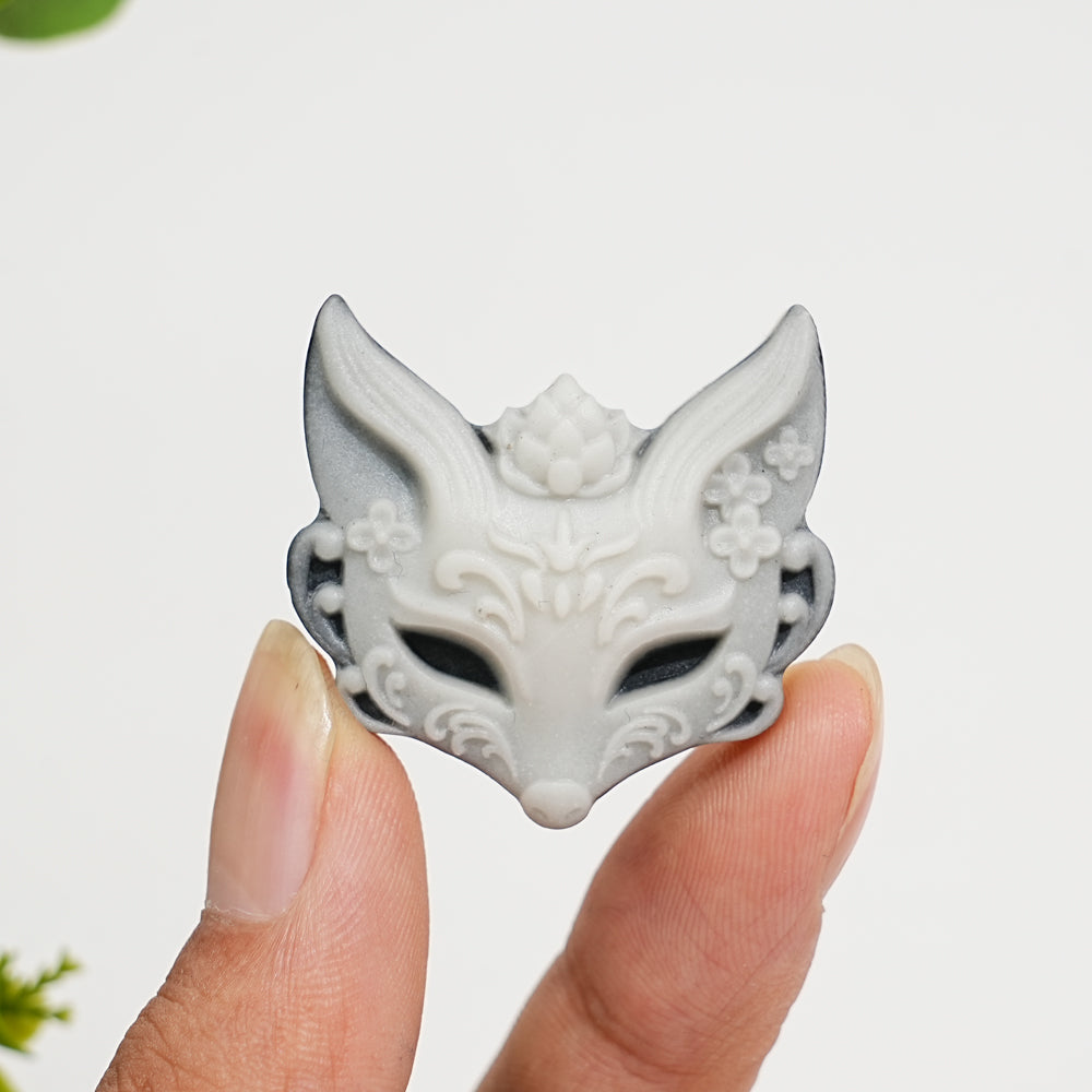 Unique,Natural Crystal Carving TaiJi Stone Fox Mask