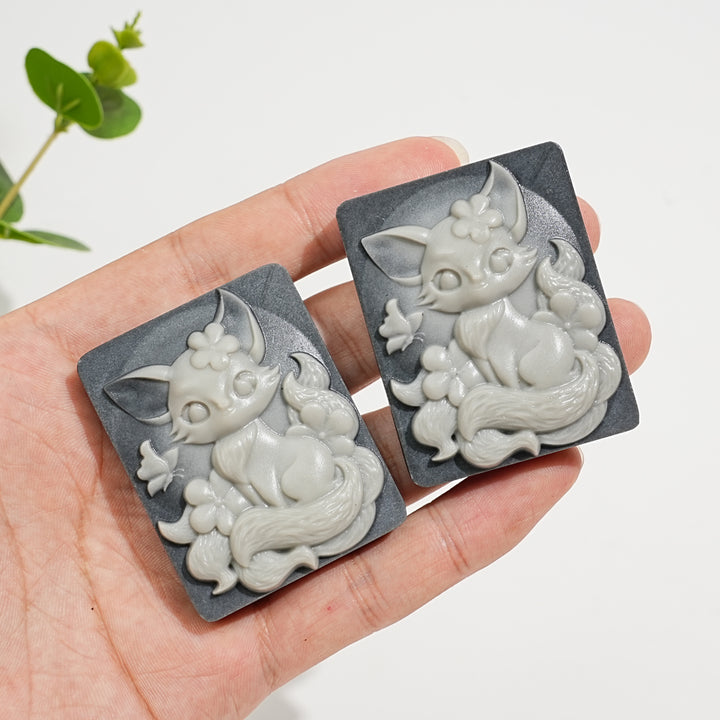 Unique,Natural TaiJi Stone Nine‑Tailed Fox With Butterfly