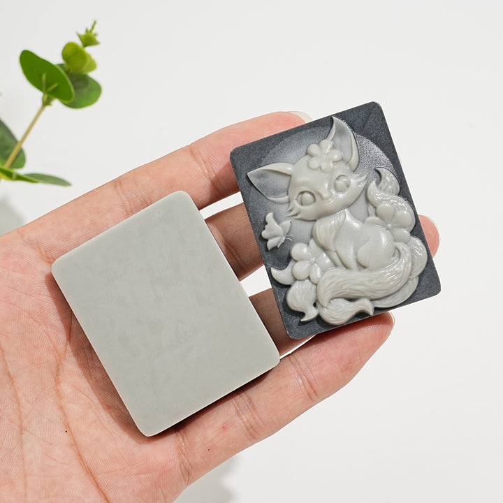 Unique,Natural TaiJi Stone Nine‑Tailed Fox With Butterfly