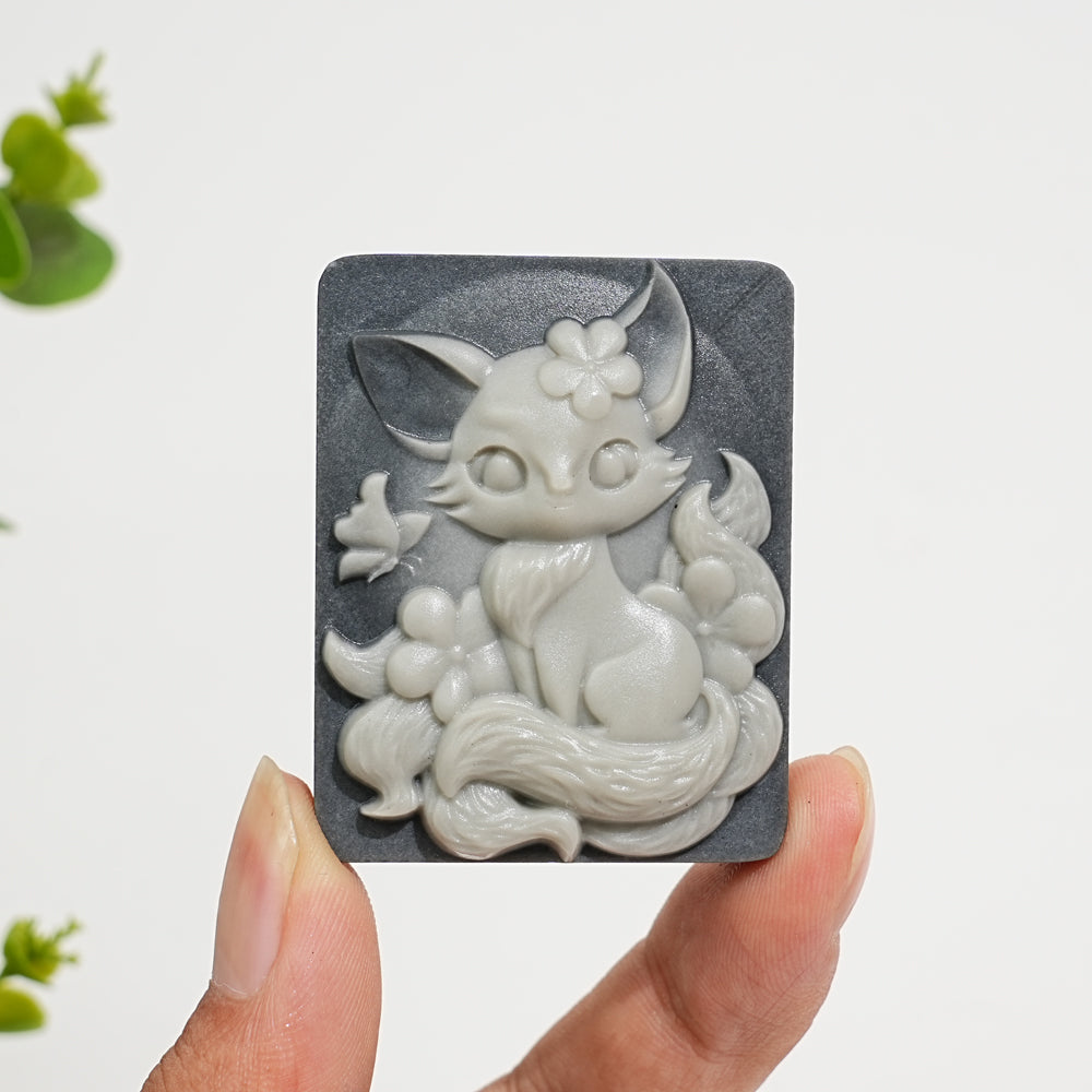 Unique,Natural TaiJi Stone Nine‑Tailed Fox With Butterfly