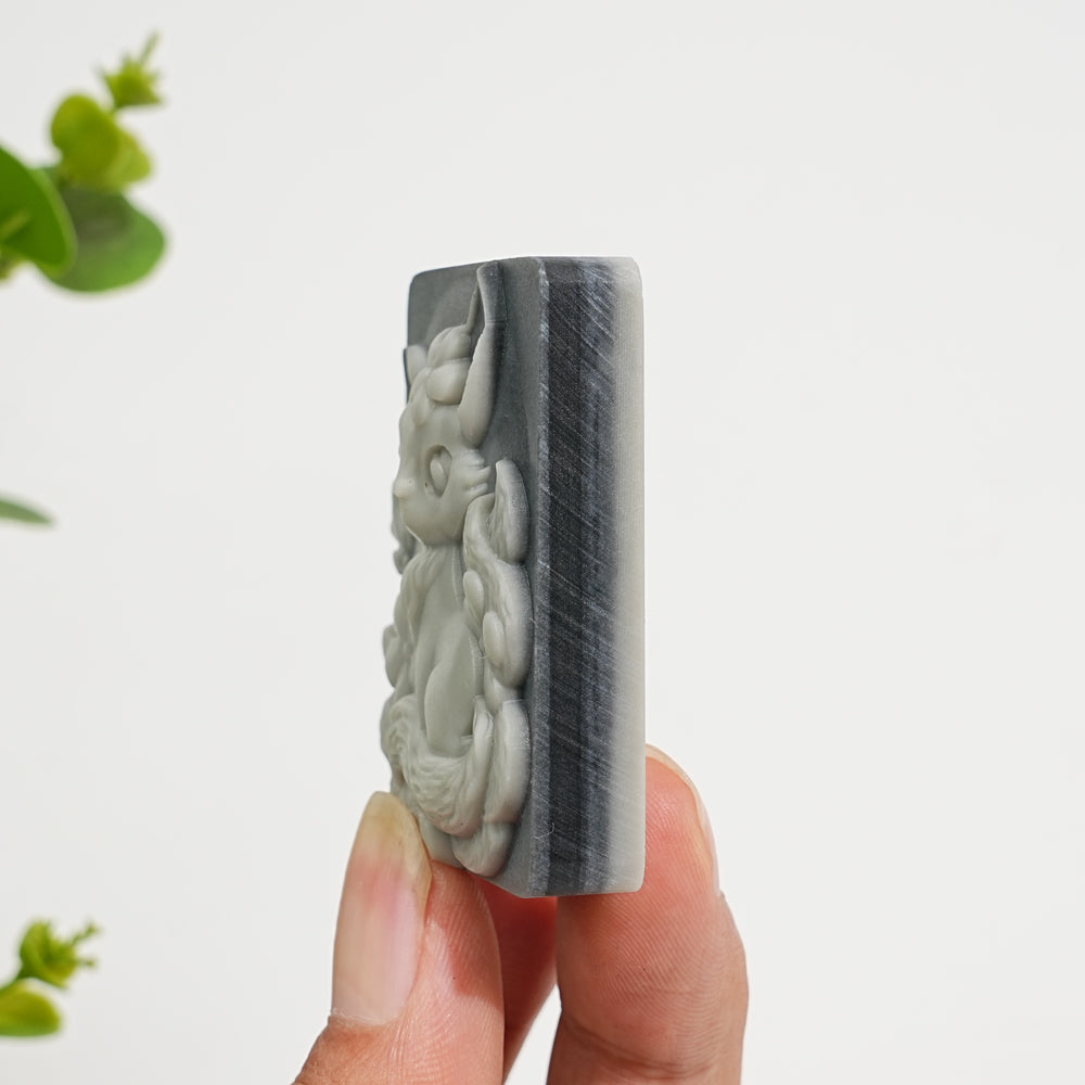 Unique,Natural TaiJi Stone Nine‑Tailed Fox With Butterfly