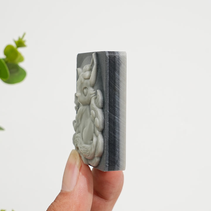 Unique,Natural TaiJi Stone Nine‑Tailed Fox With Butterfly