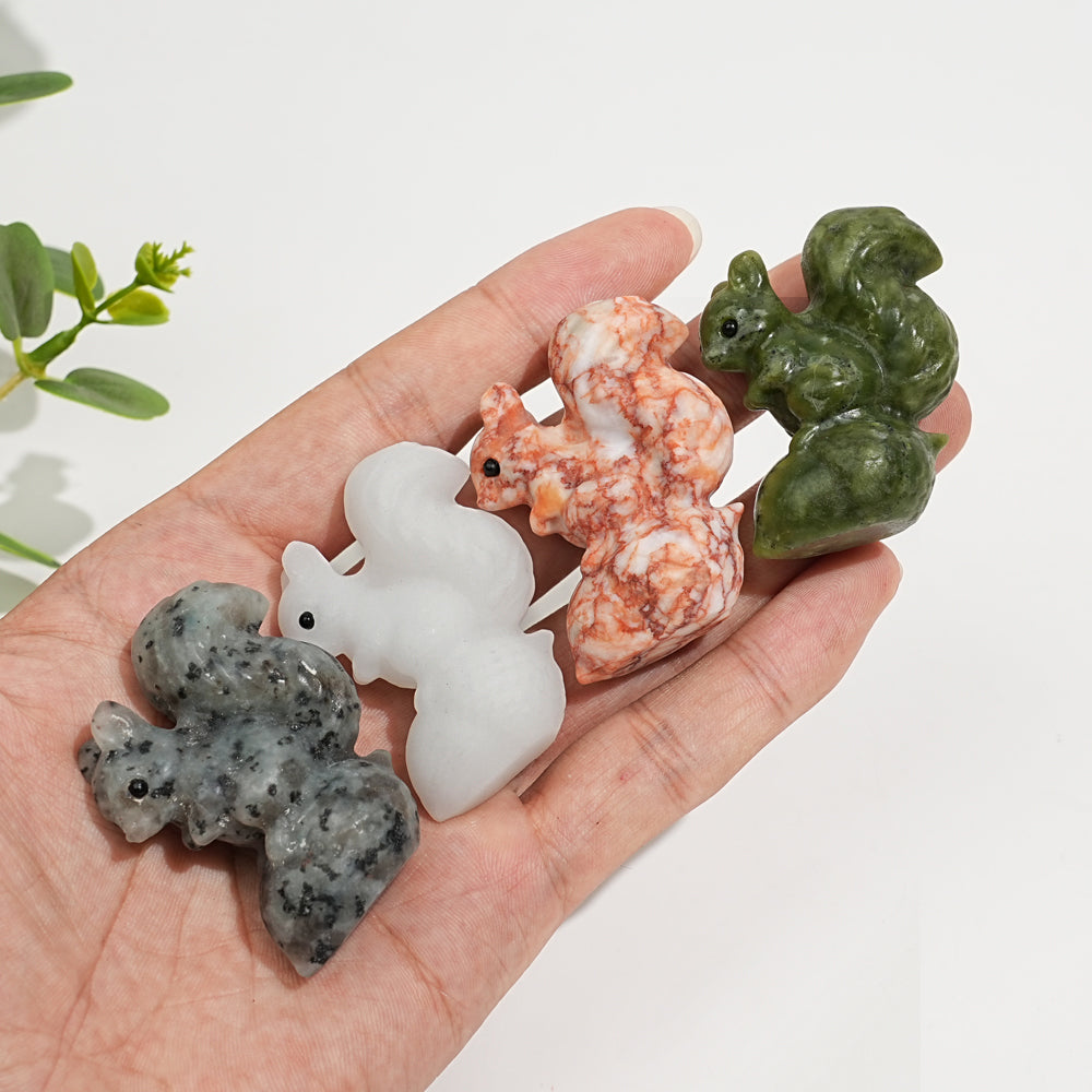 Natural Crystal Carving Squirrel On Pine Nut
