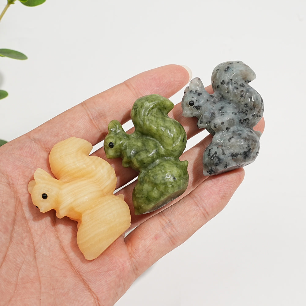 Natural Crystal Carving Squirrel On Pine Nut
