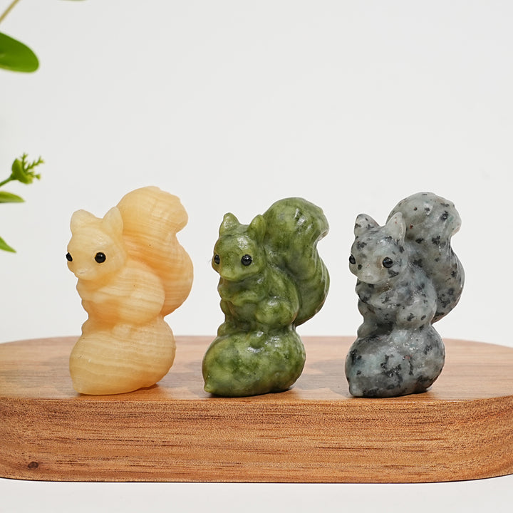 Natural Crystal Carving Squirrel On Pine Nut