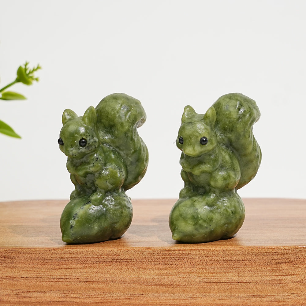 Natural Crystal Carving Squirrel On Pine Nut