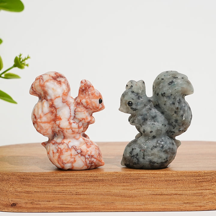 Natural Crystal Carving Squirrel On Pine Nut