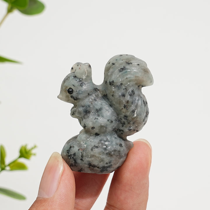 Natural Crystal Carving Squirrel On Pine Nut