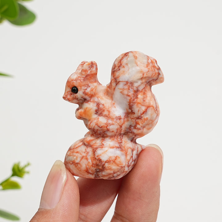 Natural Crystal Carving Squirrel On Pine Nut