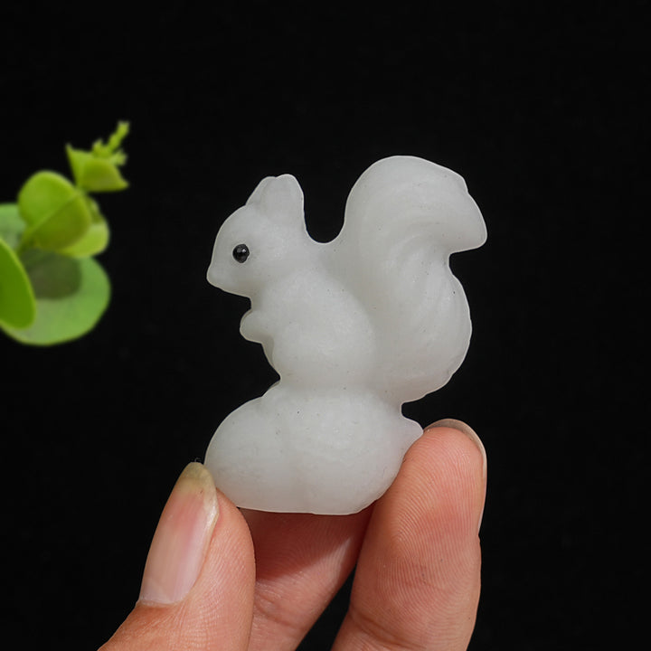 Natural Crystal Carving Squirrel On Pine Nut